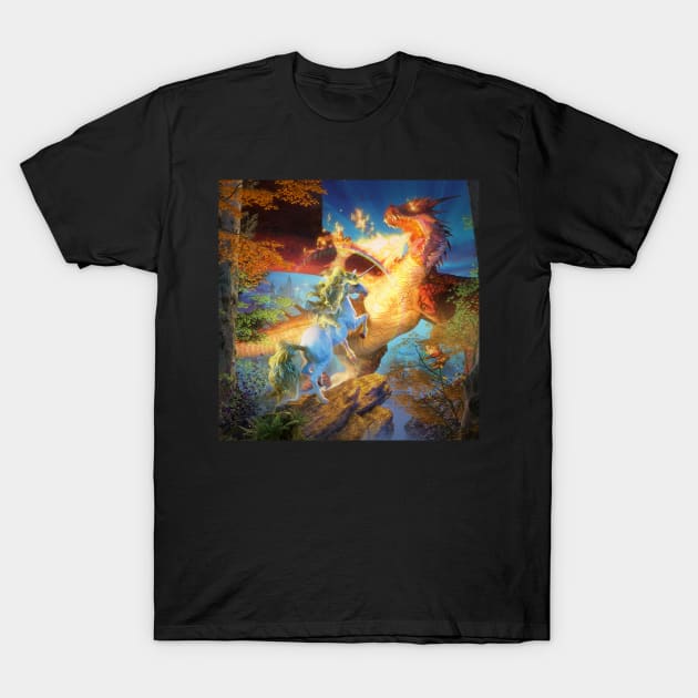 Battle of the dragon and unicorn T-Shirt by David Penfound Artworks